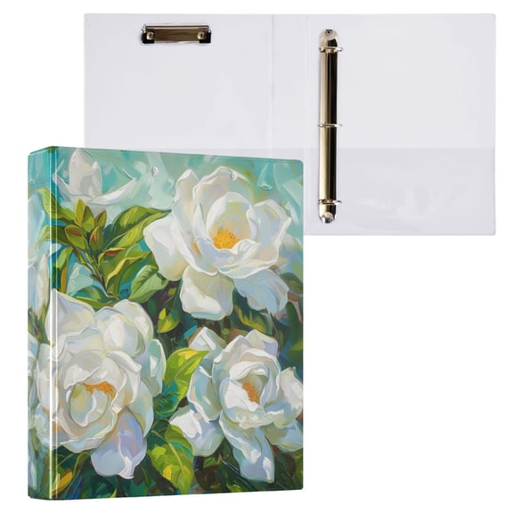 joogoo Jasmine Flowers Oil Paint Hardcover 3 Ring Binder 1.5" Round Rings Interior Pockets Binders Organizer 1 Pack