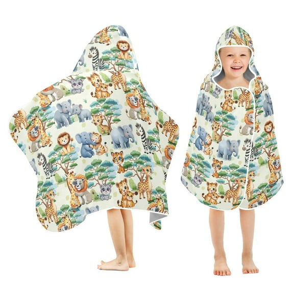 joogoo Jungle Animals Lions Elephants Kids Hooded Beach Towel Baby Bath Towel 23.5"x50"