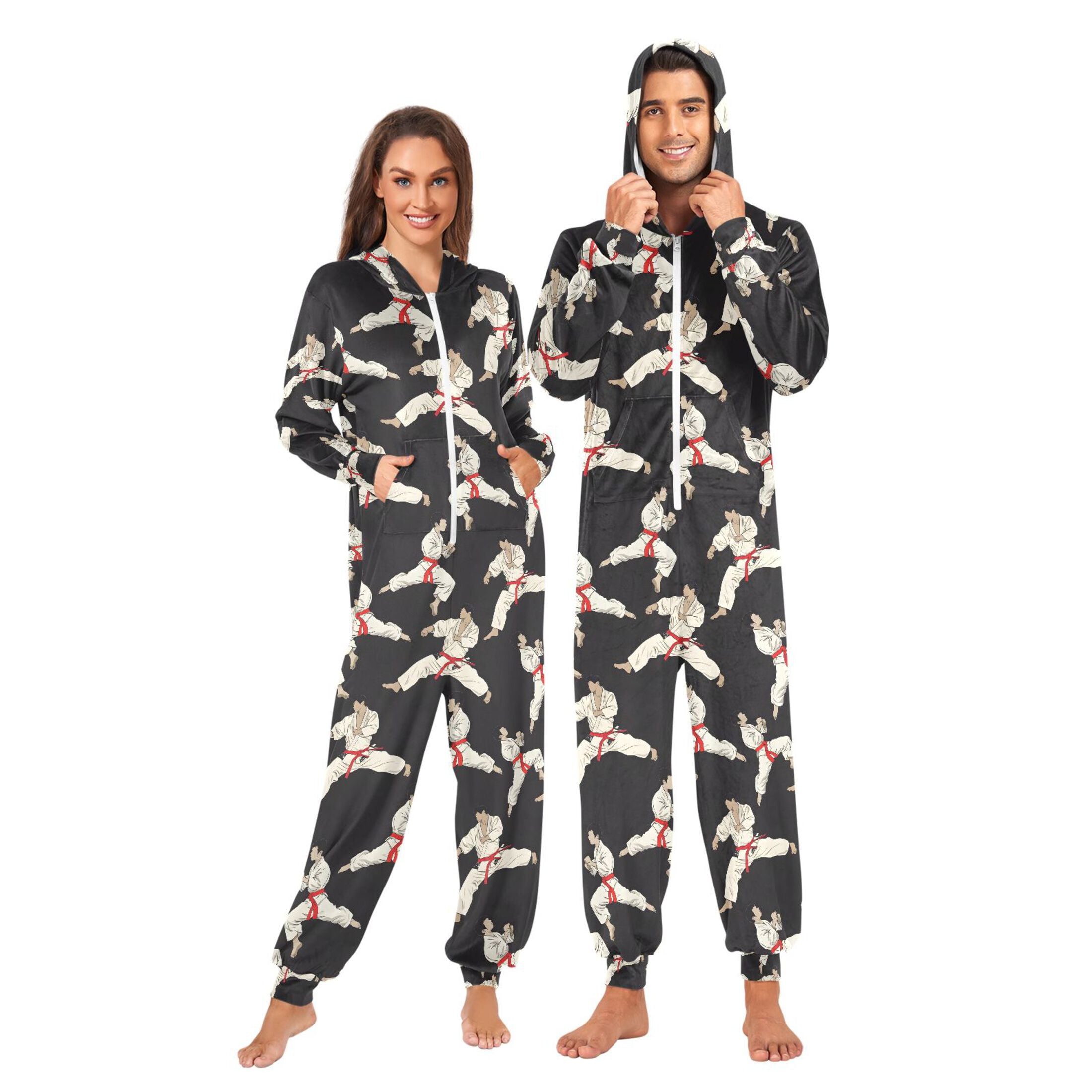 joogoo Karate Pattern Unisex Adults Onesies Pajamas Jumpsuits XL