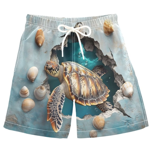 joogoo Kids Boys Swim Trunks 3d Sea Turtle Beach Board Shorts Drawstring Swimsuit Kid Teen L