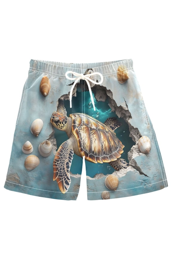 Kids Boys Swim Trunks 3d Sea Turtle Beach Board Shorts Drawstring Swimsuit Kid Teen M