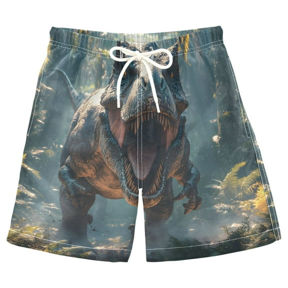 joogoo Kids Boys Swim Trunks A Dinosaur in Forest Beach Board Shorts Drawstring Swimsuit Kid Teen M