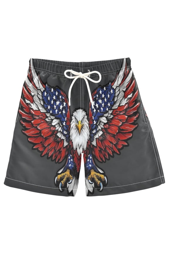 Kids Boys Swim Trunks American Eagle Flag Beach Board Shorts Drawstring Swimsuit Kid Teen XL