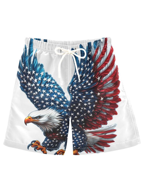 Kids Boys Swim Trunks American Eagle-a1 Beach Board Shorts Drawstring Swimsuit Kid Teen M