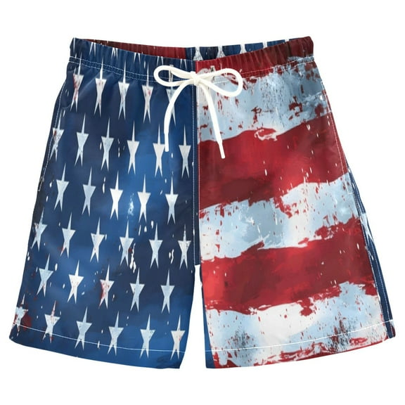 joogoo Kids Boys Swim Trunks American Flag Retro Beach Board Shorts Drawstring Swimsuit Kid Teen L