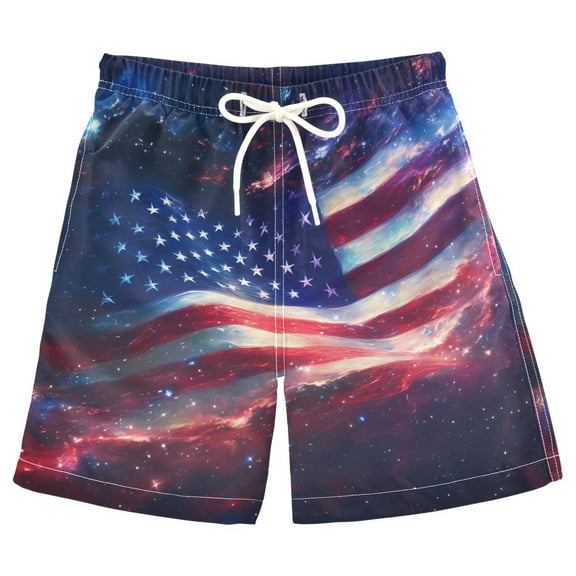 joogoo Kids Boys Swim Trunks American Flag Starry Night Beach Board Shorts Drawstring Swimsuit Kid Teen XL