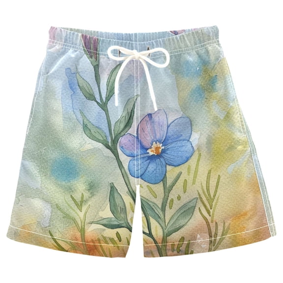 joogoo Kids Boys Swim Trunks Artistic Watercolor Wildflower Beach Board Shorts Drawstring Swimsuit Kid Teen XL