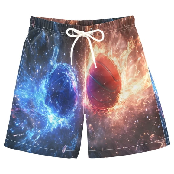joogoo Kids Boys Swim Trunks Basketballs Explosion Beach Board Shorts Drawstring Swimsuit Kid Teen M