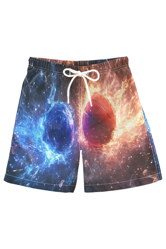 Kids Boys Swim Trunks Basketballs Explosion Beach Board Shorts Drawstring Swimsuit Kid Teen XL