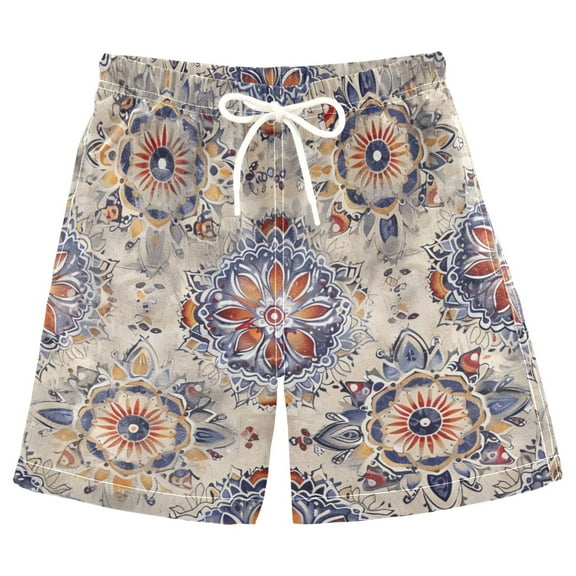 joogoo Kids Boys Swim Trunks Bohemian Ethnic Mandala Paisley Rustic Beach Board Shorts Drawstring Swimsuit Kid Teen M