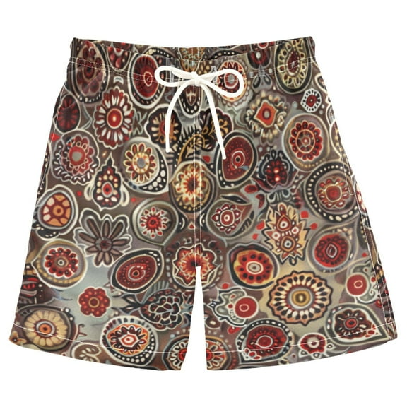 joogoo Kids Boys Swim Trunks Bohemian Mandala Paisley Rustic Beach Board Shorts Drawstring Swimsuit Kid Teen XL