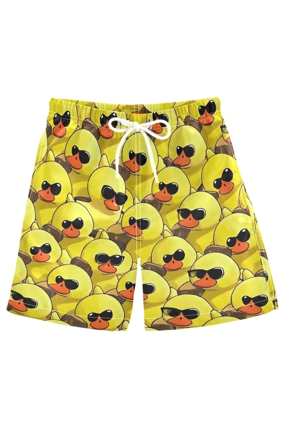 Kids Boys Swim Trunks Cartoon Cute Ducks Beach Board Shorts Drawstring Swimsuit Kid Teen L