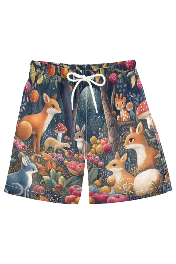 Kids Boys Swim Trunks Cartoon Fox Beach Board Shorts Drawstring Swimsuit Kid Teen L