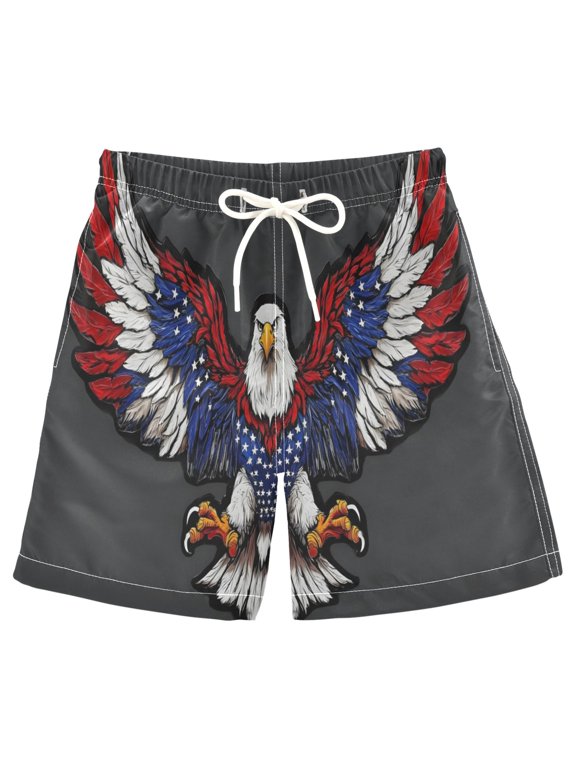 Kids Boys Swim Trunks Cool American Eagle Beach Board Shorts Drawstring Swimsuit Kid Teen L