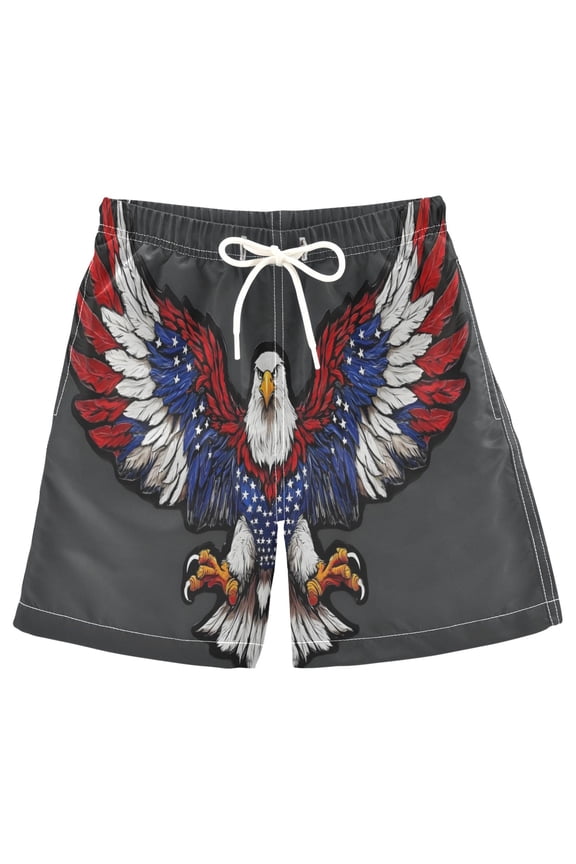 Kids Boys Swim Trunks Cool American Eagle Beach Board Shorts Drawstring Swimsuit Kid Teen XL