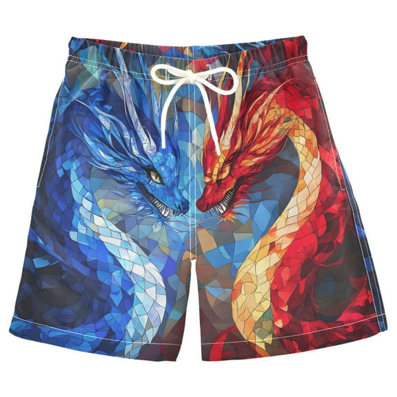joogoo Kids Boys Swim Trunks Cool Art Dragons Beach Board Shorts Drawstring Swimsuit Kid Teen M