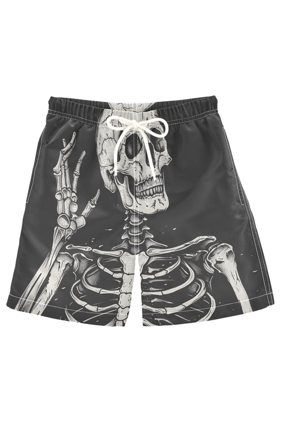 Kids Boys Swim Trunks Cool Human Skeleton Beach Board Shorts Drawstring Swimsuit Kid Teen L