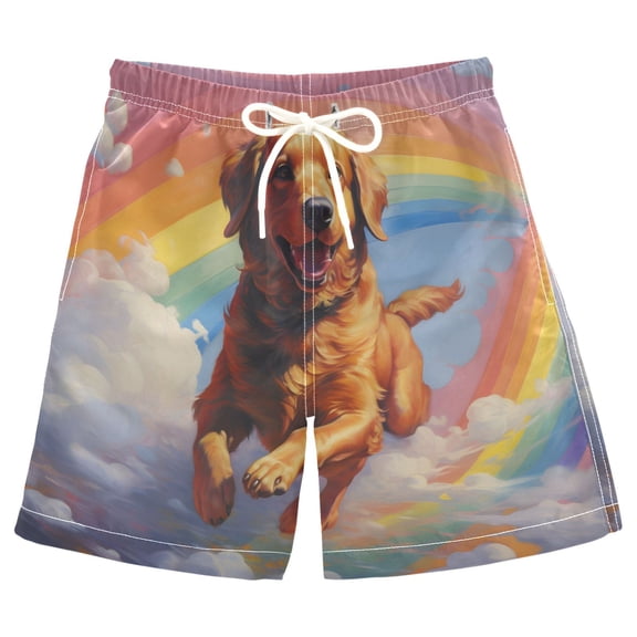 joogoo Kids Boys Swim Trunks Cute Dog in Rainbow Beach Board Shorts Drawstring Swimsuit Kid Teen XL