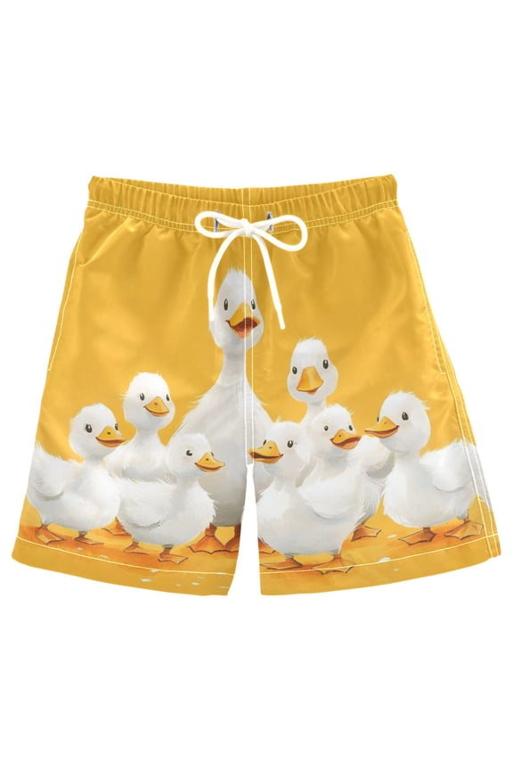 Kids Boys Swim Trunks Cute Ducks Beach Board Shorts Drawstring Swimsuit Kid Teen L