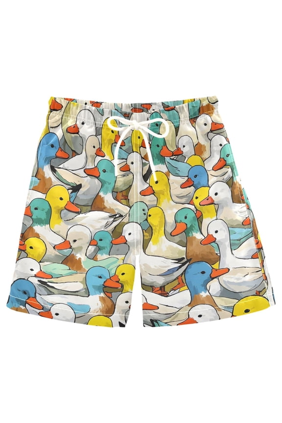 Kids Boys Swim Trunks Cute Ducks Beach Board Shorts Drawstring Swimsuit Kid Teen M