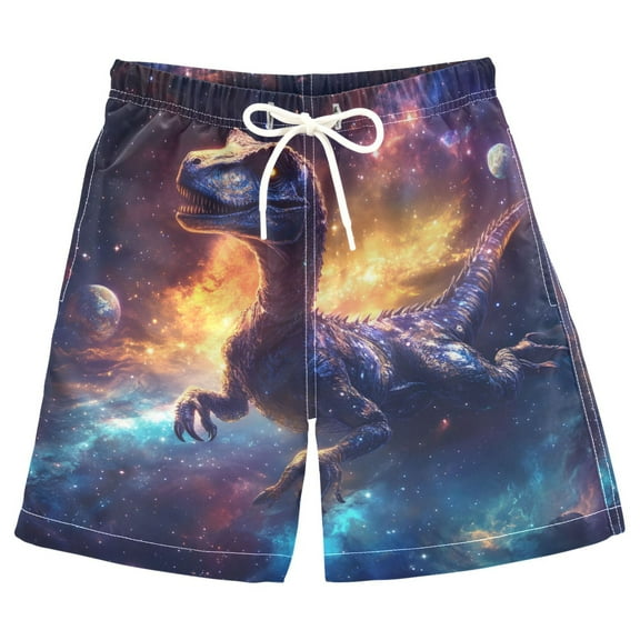 joogoo Kids Boys Swim Trunks Dinosaur in Starry Night Beach Board Shorts Drawstring Swimsuit Kid Teen L