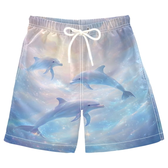 joogoo Kids Boys Swim Trunks Dolphin in Sea Beach Board Shorts Drawstring Swimsuit Kid Teen L