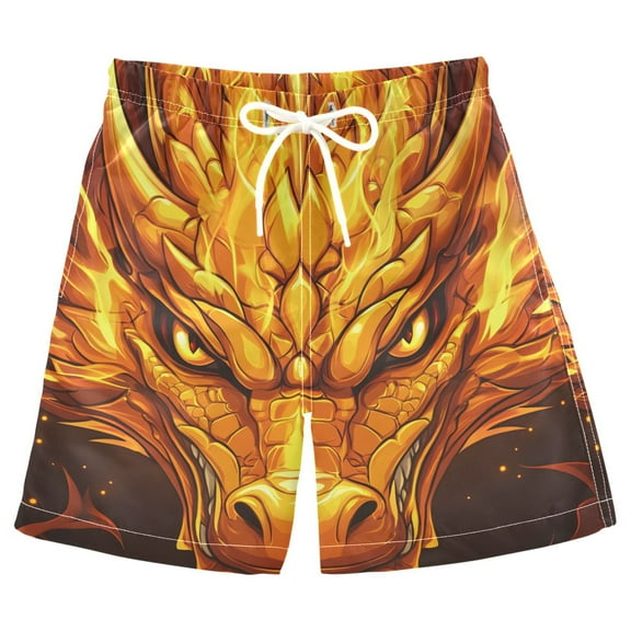 joogoo Kids Boys Swim Trunks Dragon Head Beach Board Shorts Drawstring Swimsuit Kid Teen L