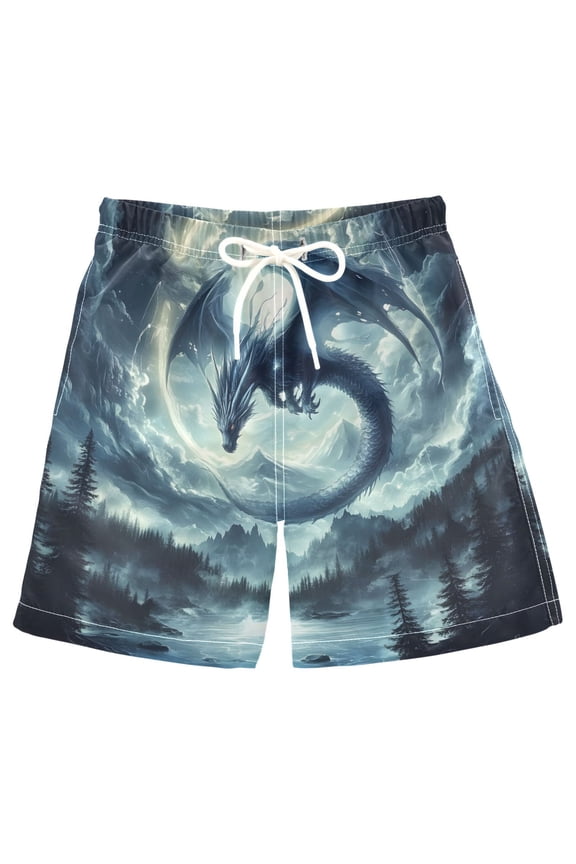 Kids Boys Swim Trunks Dragon at Moonlight Beach Board Shorts Drawstring Swimsuit Kid Teen XL