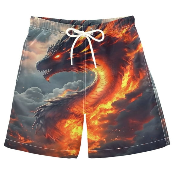 joogoo Kids Boys Swim Trunks Dragon with Fire-a1 Beach Board Shorts Drawstring Swimsuit Kid Teen L