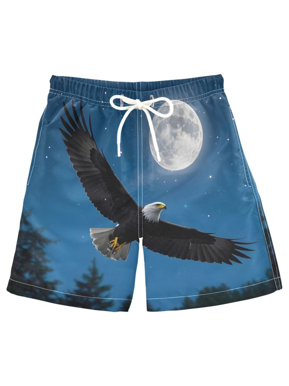 Kids Boys Swim Trunks Eagle at Night Beach Board Shorts Drawstring Swimsuit Kid Teen M