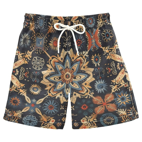 joogoo Kids Boys Swim Trunks Ethnic Bohemian Mandala Paisley Beach Board Shorts Drawstring Swimsuit Kid Teen XL