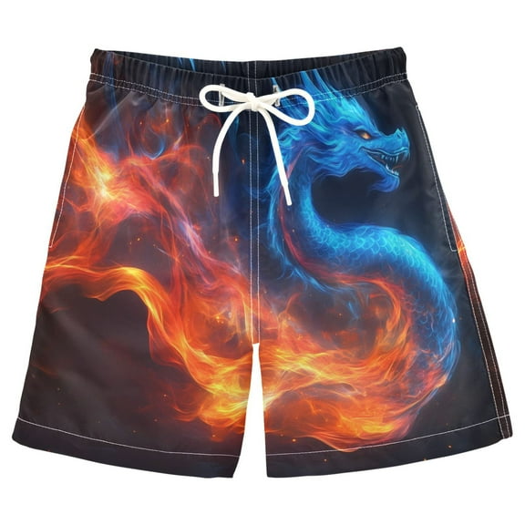 joogoo Kids Boys Swim Trunks Fire Dragon Beach Board Shorts Drawstring Swimsuit Kid Teen L