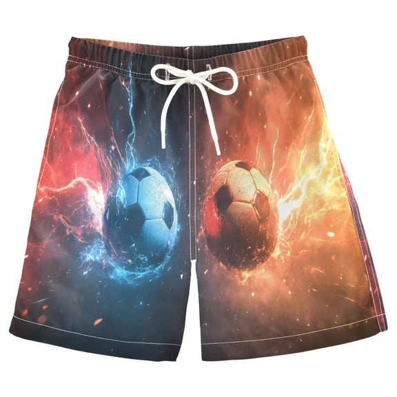 joogoo Kids Boys Swim Trunks Footballs Fire Beach Board Shorts Drawstring Swimsuit Kid Teen XL