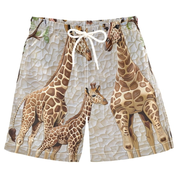 joogoo Kids Boys Swim Trunks Giraffe Family and Tree Beach Board Shorts Drawstring Swimsuit Kid Teen L