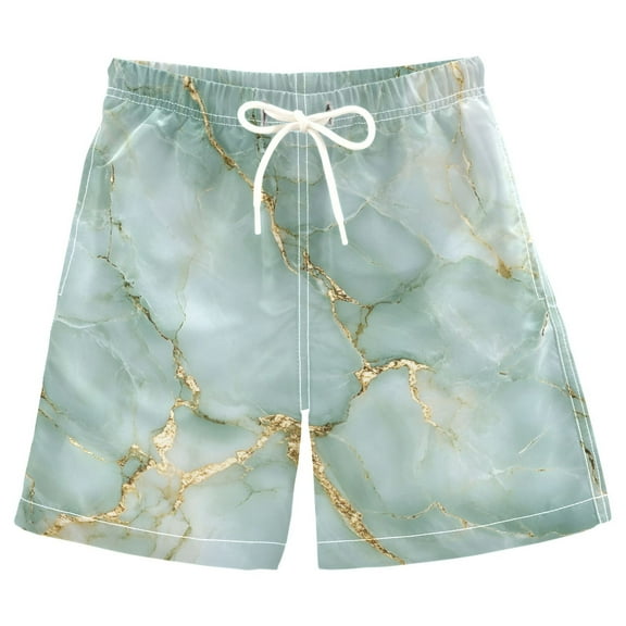 joogoo Kids Boys Swim Trunks Green Golden Marble Beach Board Shorts Drawstring Swimsuit Kid Teen L