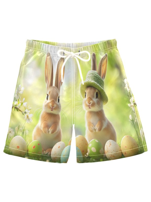 Kids Boys Swim Trunks Happy Easter Bunny Beach Board Shorts Drawstring Swimsuit Kid Teen XL