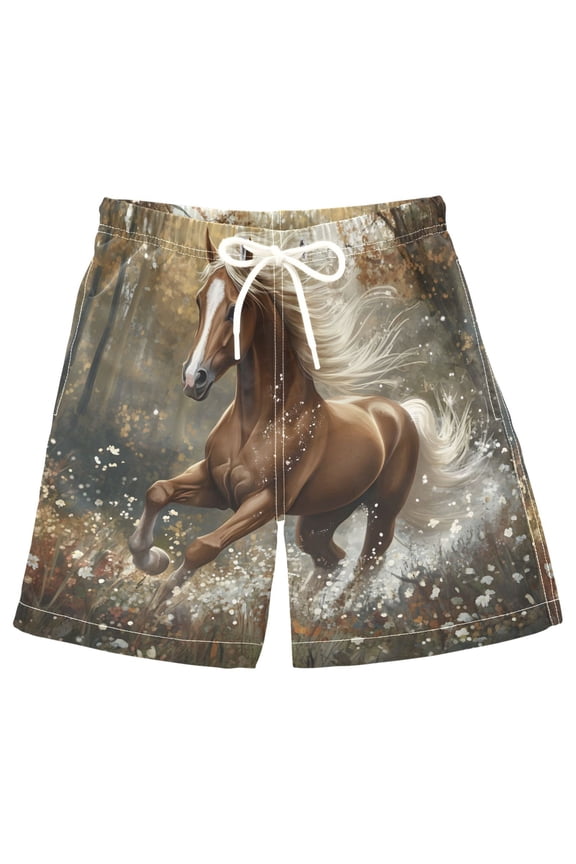 Kids Boys Swim Trunks Horse Running Beach Board Shorts Drawstring Swimsuit Kid Teen L