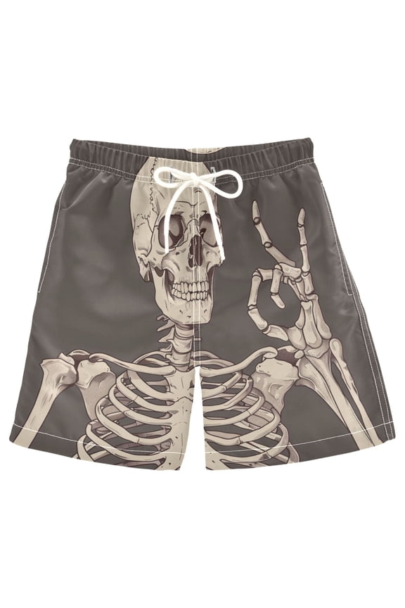 Kids Boys Swim Trunks Human Skeleton Beach Board Shorts Drawstring Swimsuit Kid Teen L