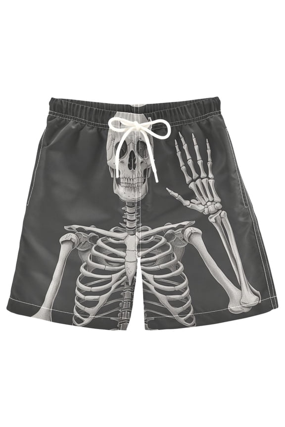 Kids Boys Swim Trunks Human Skeleton with Hand Beach Board Shorts Drawstring Swimsuit Kid Teen M
