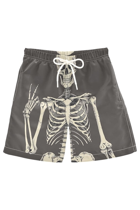 Kids Boys Swim Trunks Human Skull Skeleton Beach Board Shorts Drawstring Swimsuit Kid Teen L
