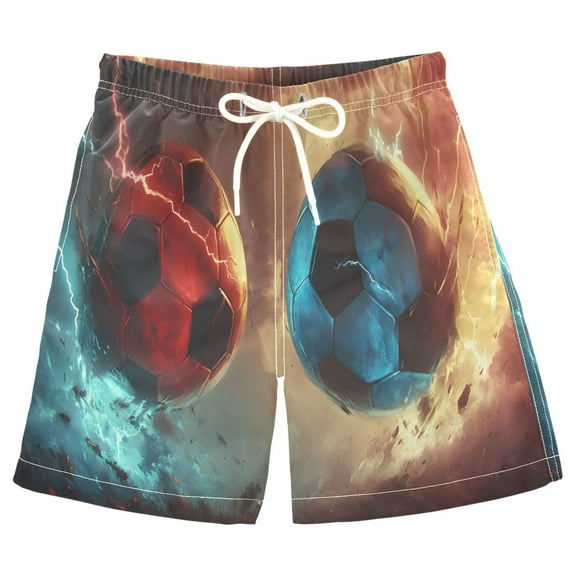 joogoo Kids Boys Swim Trunks Ice and Fire Football Beach Board Shorts Drawstring Swimsuit Kid Teen L