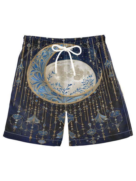 Kids Boys Swim Trunks Moon Boho Beach Board Shorts Drawstring Swimsuit Kid Teen M