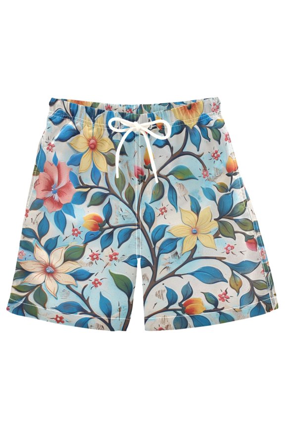 Kids Boys Swim Trunks Moroccan Flowers Beach Board Shorts Drawstring Swimsuit Kid Teen L