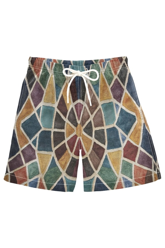 Kids Boys Swim Trunks Morocco Funny Checkered Beach Board Shorts Drawstring Swimsuit Kid Teen L