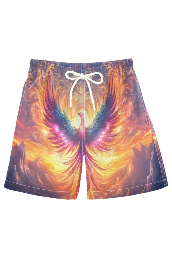 Kids Boys Swim Trunks Neon Phoenix Fire Beach Board Shorts Drawstring Swimsuit Kid Teen XL