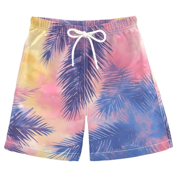 joogoo Kids Boys Swim Trunks Palm Tree Art Pattern Beach Board Shorts Drawstring Swimsuit Kid Teen XL