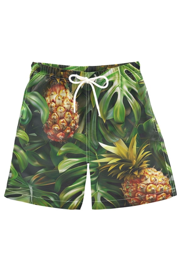 Kids Boys Swim Trunks Pineapple Tropical Palm Leaves Beach Board Shorts Drawstring Swimsuit Kid Teen XL