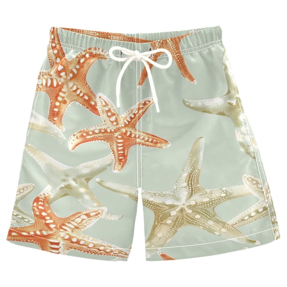 joogoo Kids Boys Swim Trunks Retro Starfish Beach Board Shorts Drawstring Swimsuit Kid Teen L
