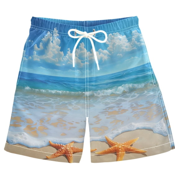 joogoo Kids Boys Swim Trunks Sea Stars Beach Sky View Beach Board Shorts Drawstring Swimsuit Kid Teen L