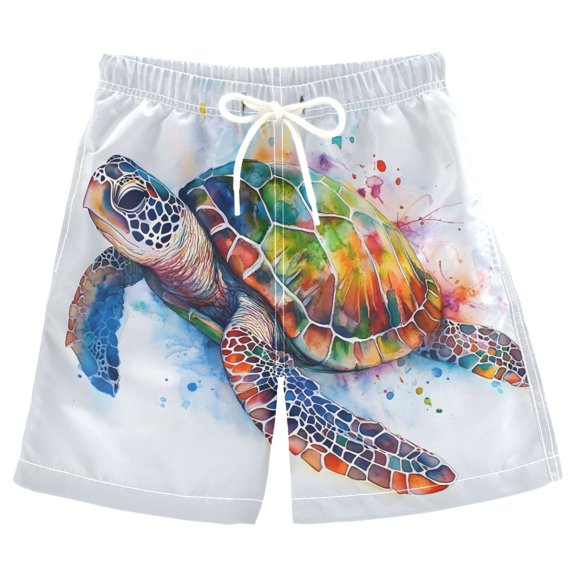 joogoo Kids Boys Swim Trunks Sea Turtle Watercolor Beach Board Shorts Drawstring Swimsuit Kid Teen L
